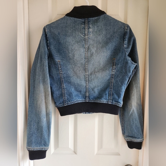 Marithe Francois Girbaud Bomber Denim Jacket Cropped Y2K Size M - Picture 8 of 14